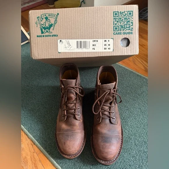 Jim Green Men's Brown Leather Boots Frog Grip Sole - Picture 5 of 5